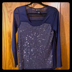 Navy INC Sheer and sparkle top